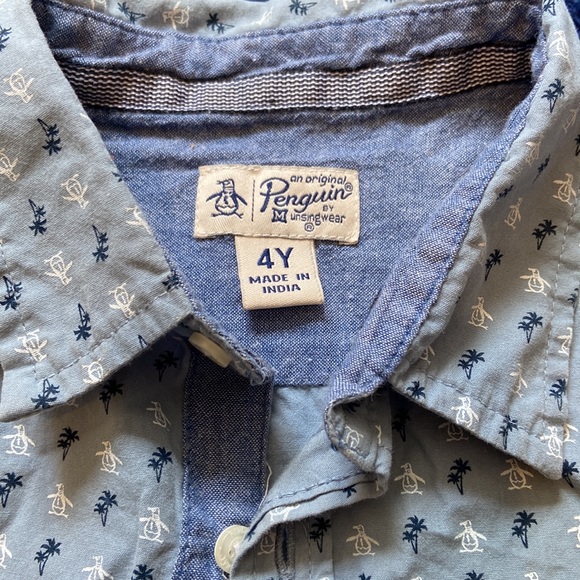 Boys button up shirt size 4. Blue with penguins and palm trees - Picture 3 of 7